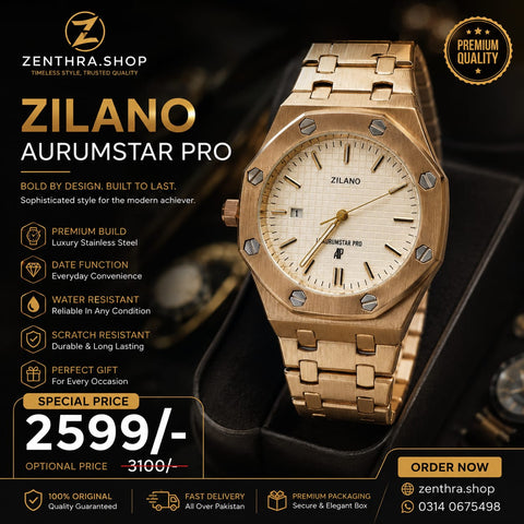 Zilano Aurumstar Pro Watch for Men – Luxury Gold Stainless Steel Watch Pakistan