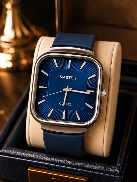 MASTER Blue Square Quartz Watch – Premium Leather Strap