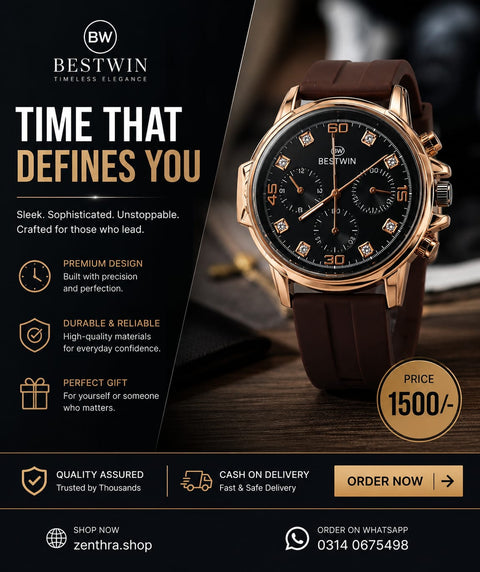 Luxury Minimalist BESTWIN Gold Watch for ALL – Elegant Chronograph Style Wrist Watch | Premium Everyday Style