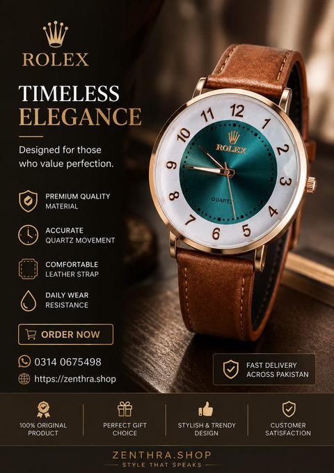 Luxury Minimalist Brown & Black Rolex Watch for Men & Women – Elegant Leather Strap Wrist Watch | Premium Everyday Style