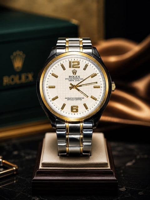 Luxury Gold & Silver Stainless Steel Watch for Men – Classic White Dial, Premium Elegant Wristwatch | Zenthra