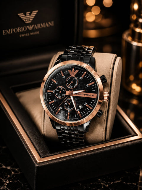 Emporio Armani Chronograph Watch for Men – Luxury Black Stainless Steel Designer Watch Pakistan