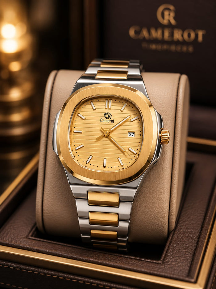 Camrot Timepiece Watch for Men – Luxury Stainless Steel Gold Watch Pakistan