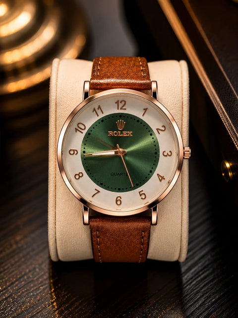 Luxury Minimalist Brown & Black Rolex Watch for Men & Women – Elegant Leather Strap Wrist Watch | Premium Everyday Style