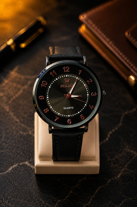 Luxury Minimalist Brown & Black Rolex Watch for Men & Women – Elegant Leather Strap Wrist Watch | Premium Everyday Style